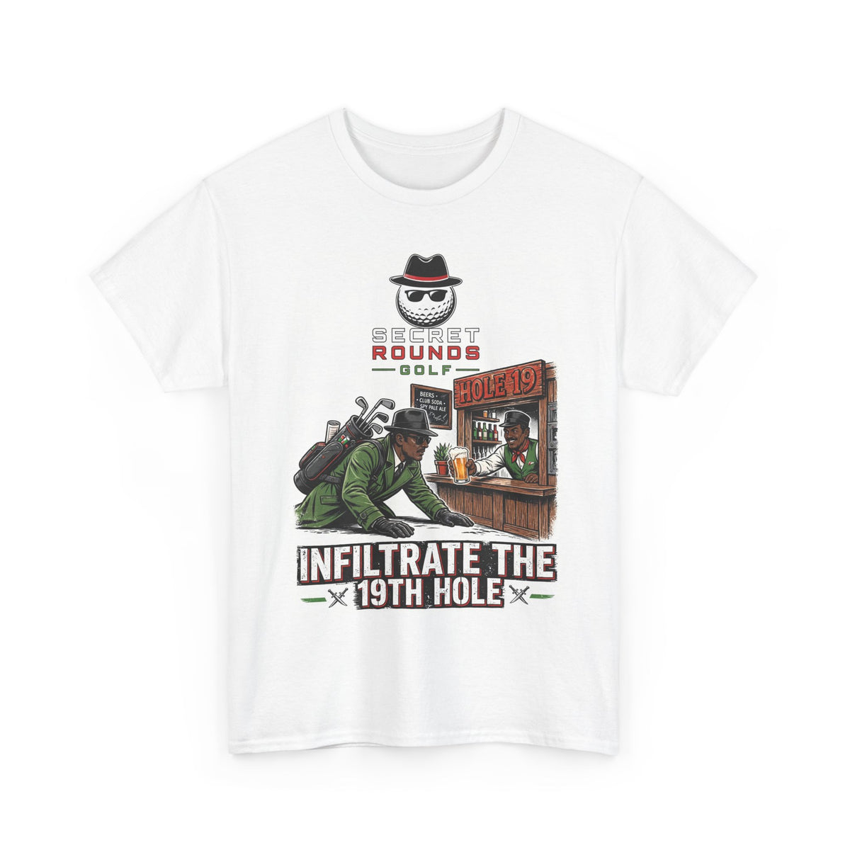 Secret Rounds Golf – Infiltration AA Edition (White Unisex Tee)