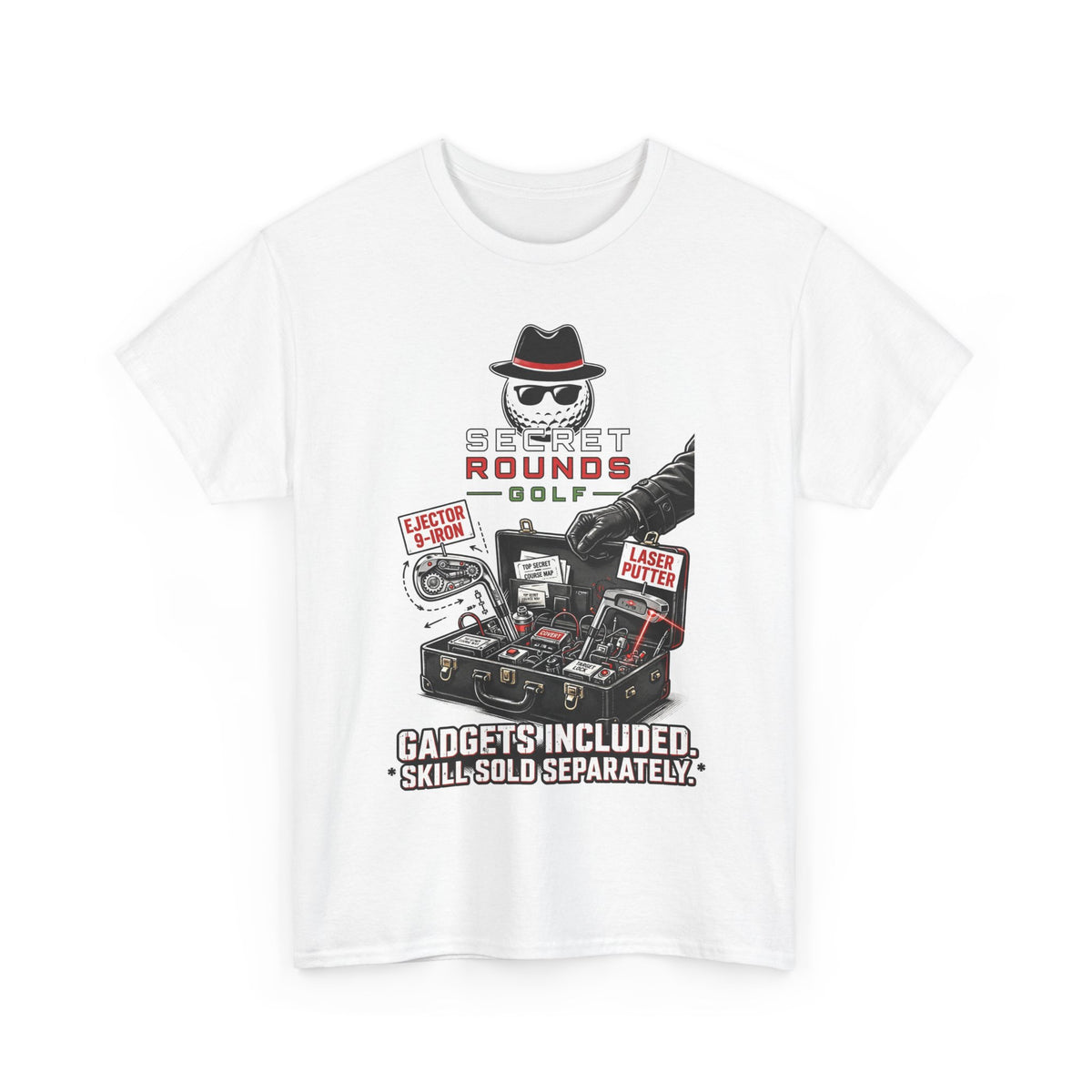 Secret Rounds Golf – Gadgets Included (White Unisex Tee)