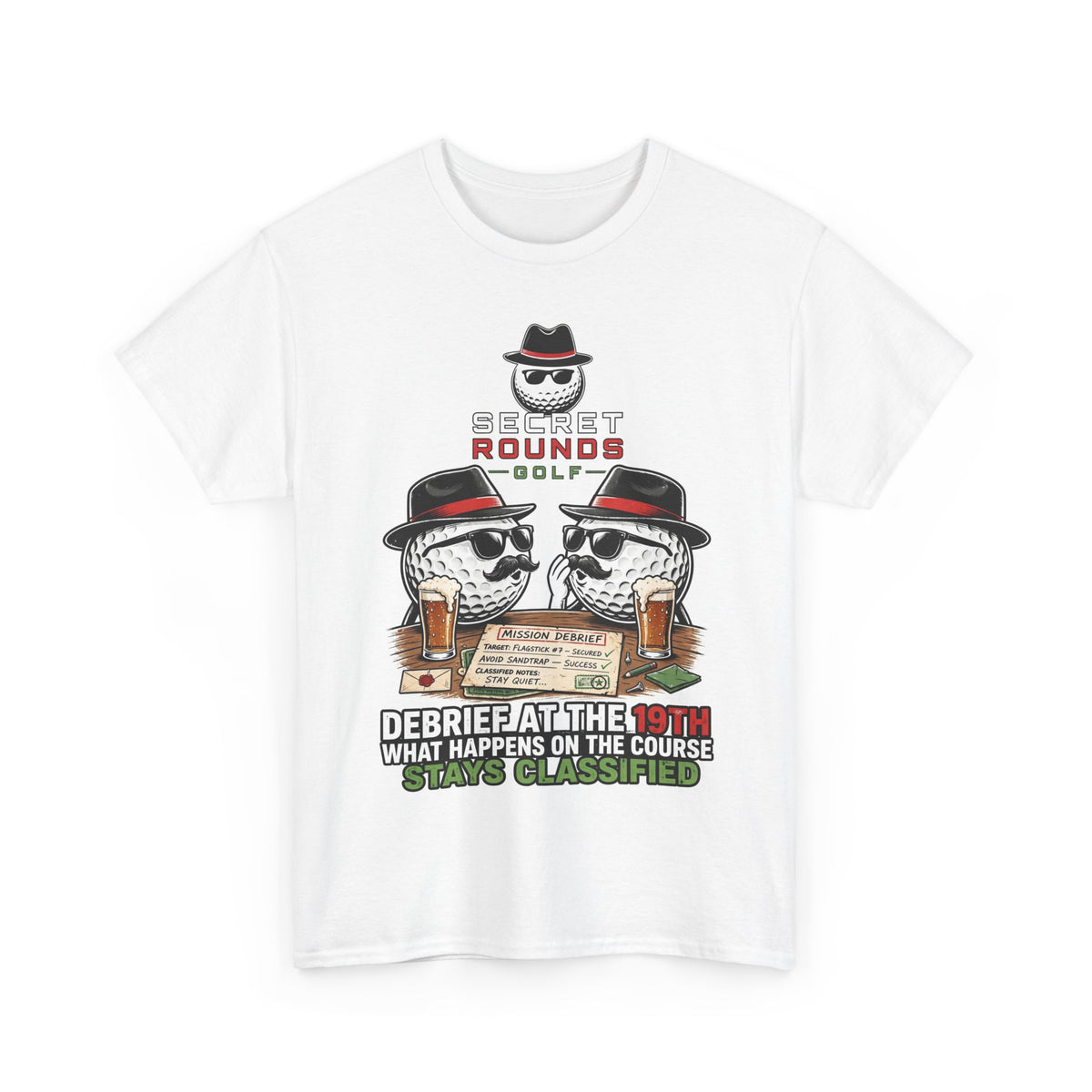Secret Rounds Golf – Debrief (White Unisex Tee)