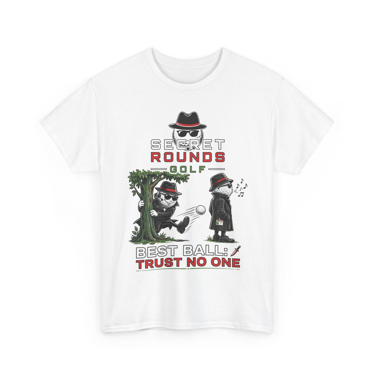 Secret Rounds Golf – Trust No One (White Unisex Tee)