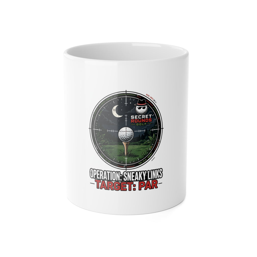 Secret Rounds Golf – Operation: Sneaky Links — Target: Par (White Mug 11oz)
