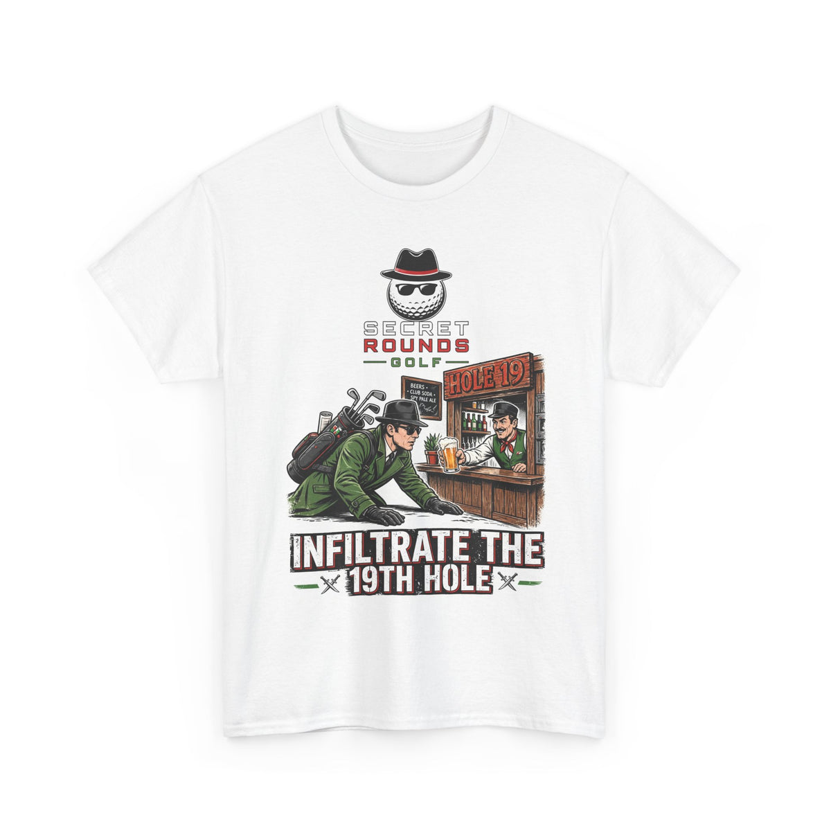 Secret Rounds Golf – Infiltration (White Unisex Tee)
