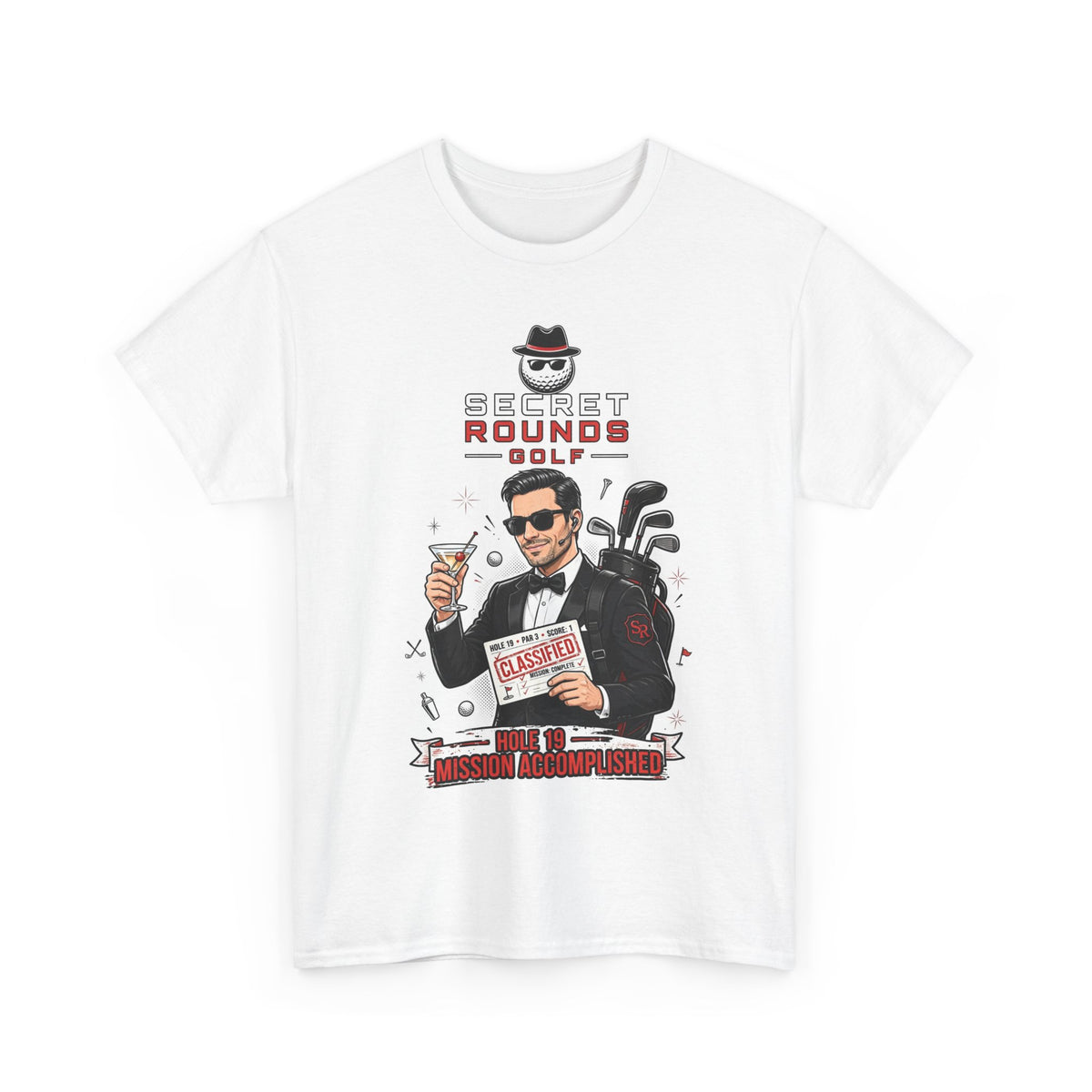 Secret Rounds Golf – Mission Accomplished (White Unisex Tee)