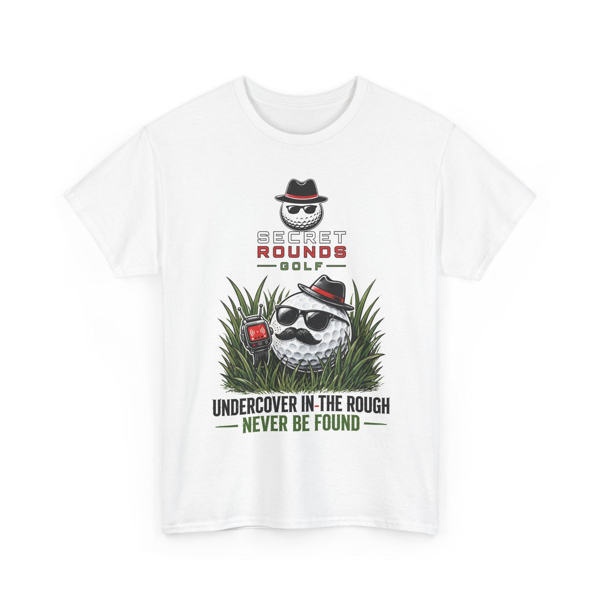Secret Rounds Golf – Undercover in the Rough (White Unisex Tee)
