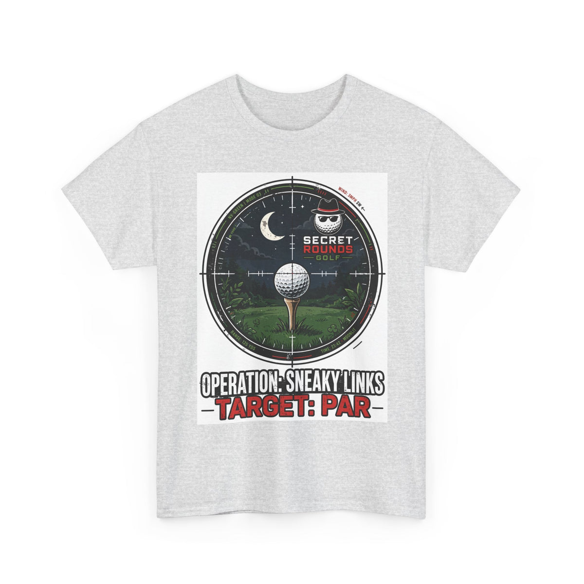 Secret Rounds Golf – Operation: Sneaky Links — Target: Par (White Unisex Tee)