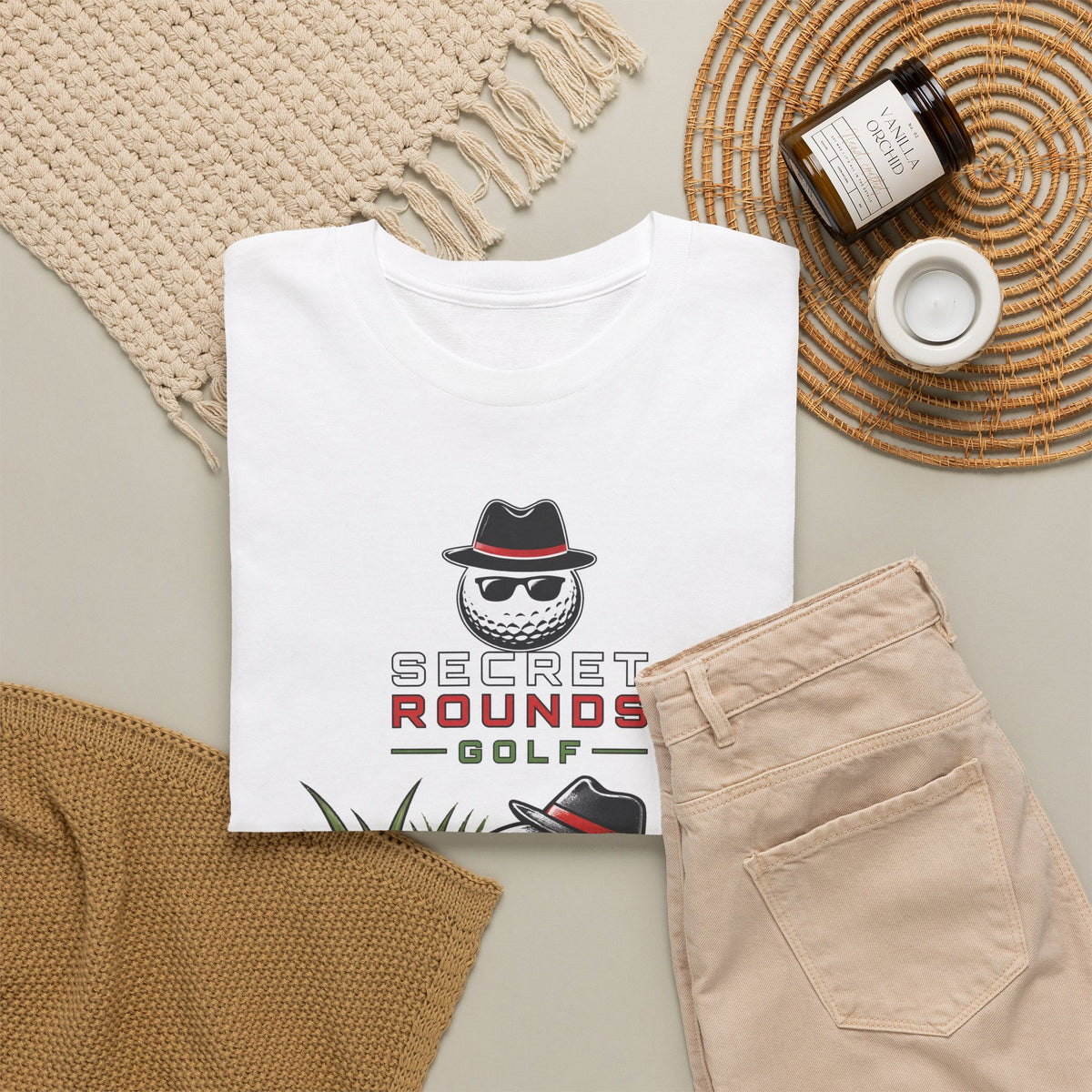 Secret Rounds Golf – Undercover in the Rough (White Unisex Tee)
