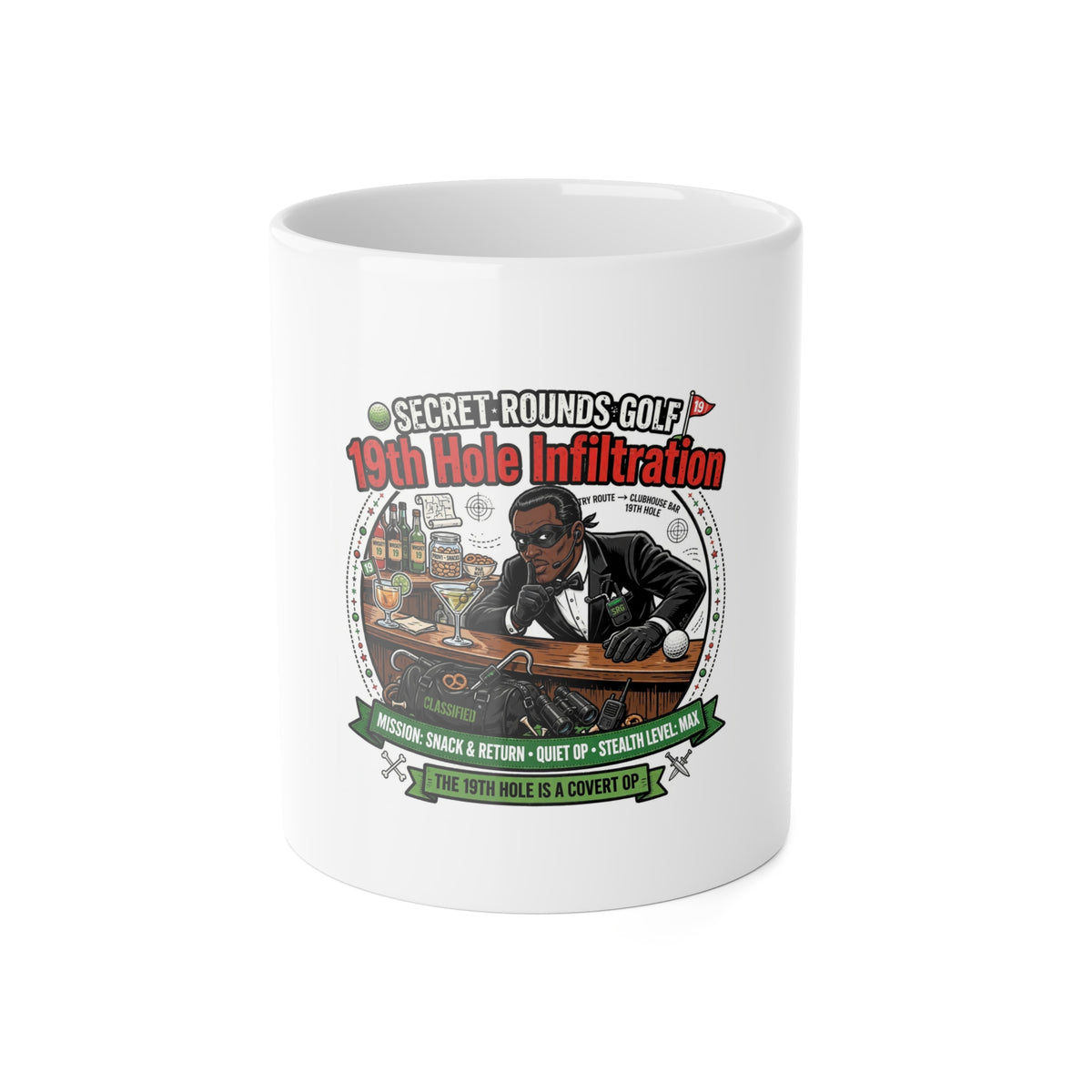 Secret Rounds Golf – 19th Hole Infiltration AA Edition (White Mug 11oz)