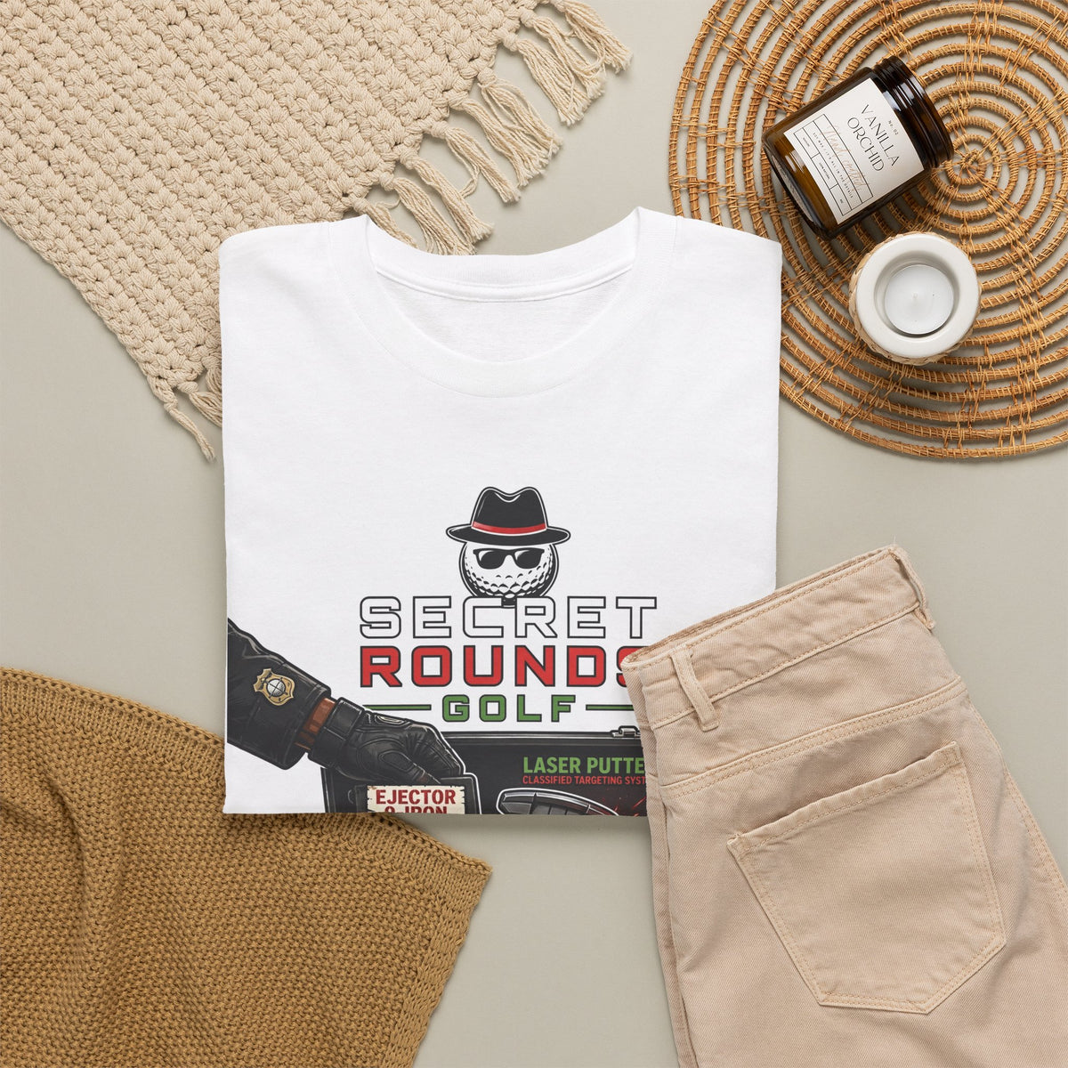 Secret Rounds Golf – Gadgets Included AA Edition (White Unisex Tee)
