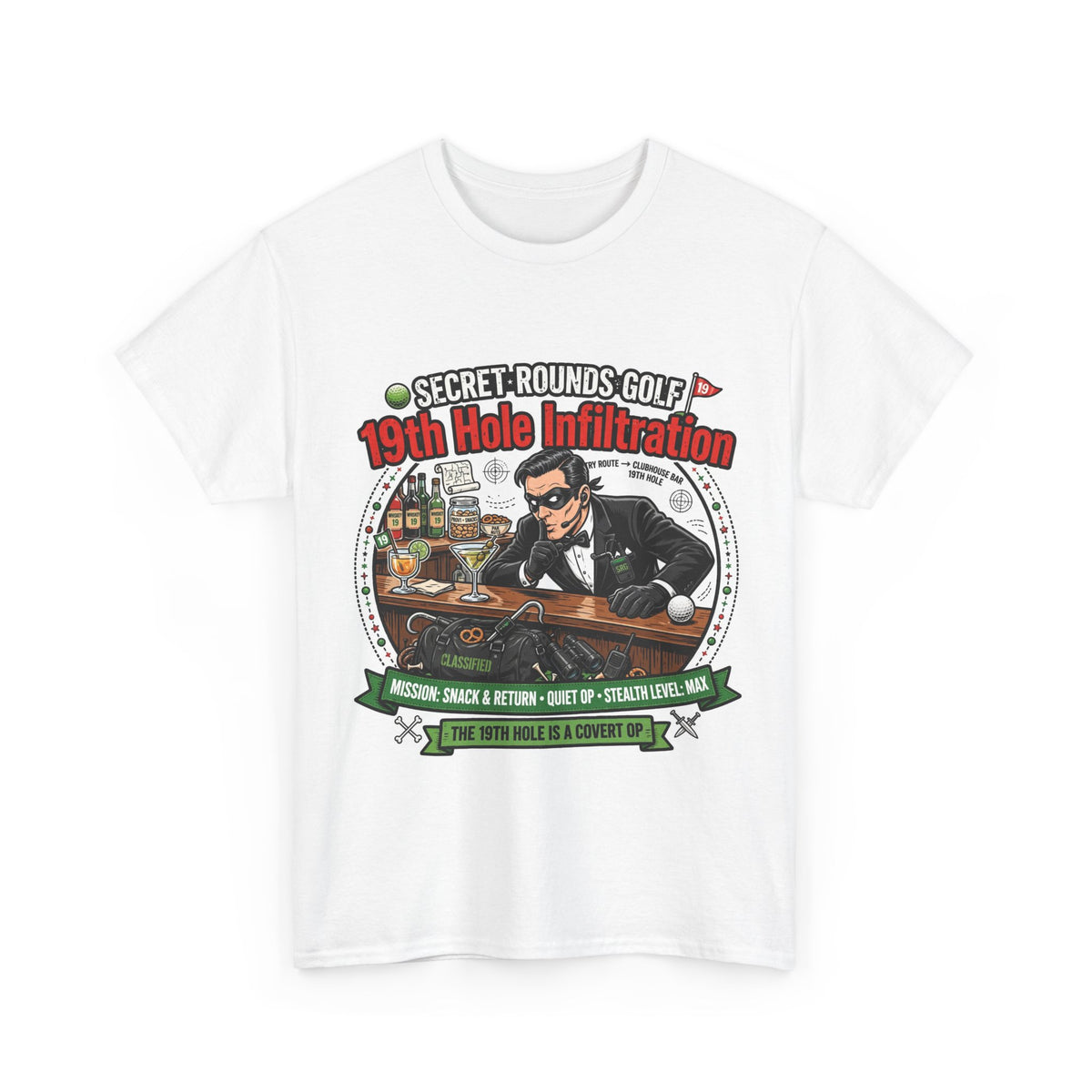 Secret Rounds Golf – 19th Hole Infiltration (White Unisex Tee)