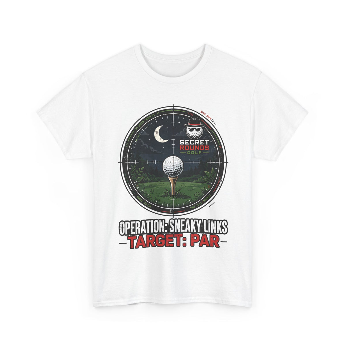 Secret Rounds Golf – Operation: Sneaky Links — Target: Par (White Unisex Tee)